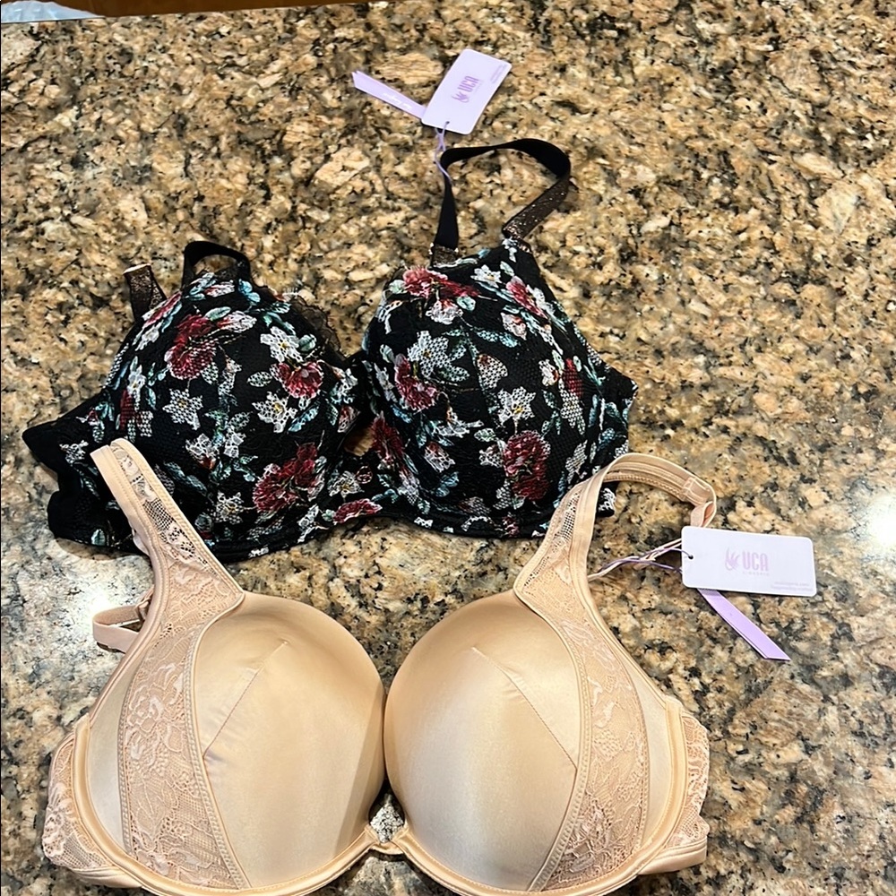 UCA Lingerie Black Floral and Beige Lace Bras 38DD(E)